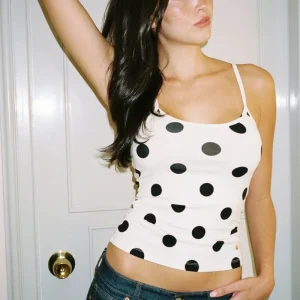 Imnot Basic Super Soft Cami Top In White Polka Dot