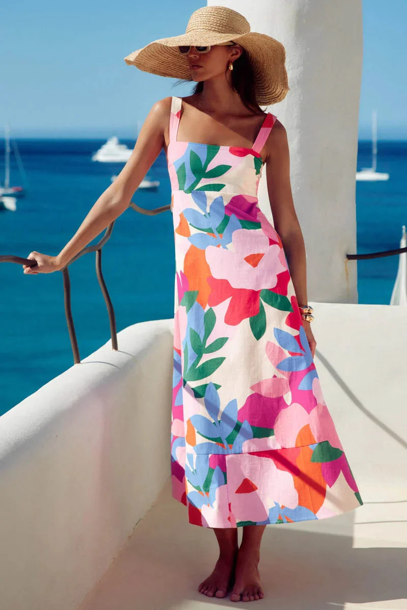 Vacation-Style French Floral Print Maxi Dress - obrazek 2