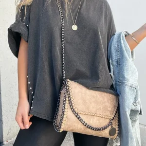 Roll Up Sleeve Studded Oversized Tee