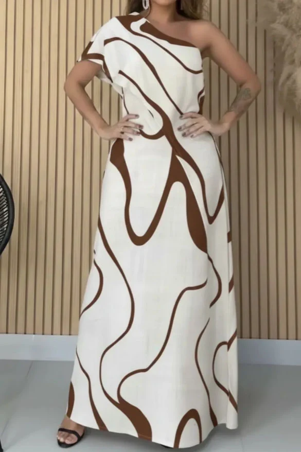 Abstract Wave One-Shoulder Maxi Dress - obrazek 6