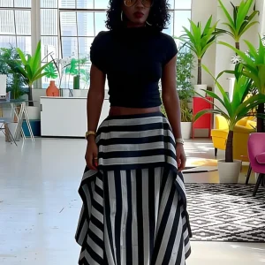 Layered Striped High-Waist Skirt