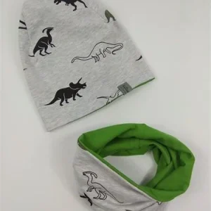 Czapka i komin (zestaw) dinozaury z zielonym