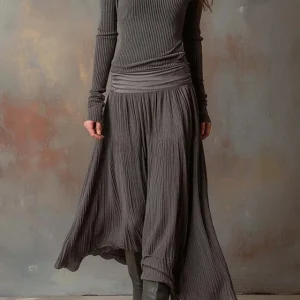 Retro Grey Ribbed Stretch Slim-Fit Set