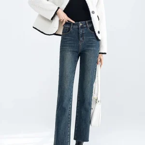 Fleece Straight-leg Cropped Jeans