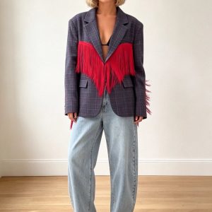 Plaid Blazer with Red Fringe Angel Wings