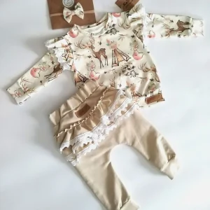 Dresik dziewczęcy z falbankami sarenki boho
