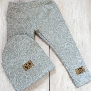 Zestaw prążek legginsy + czapka SZARY