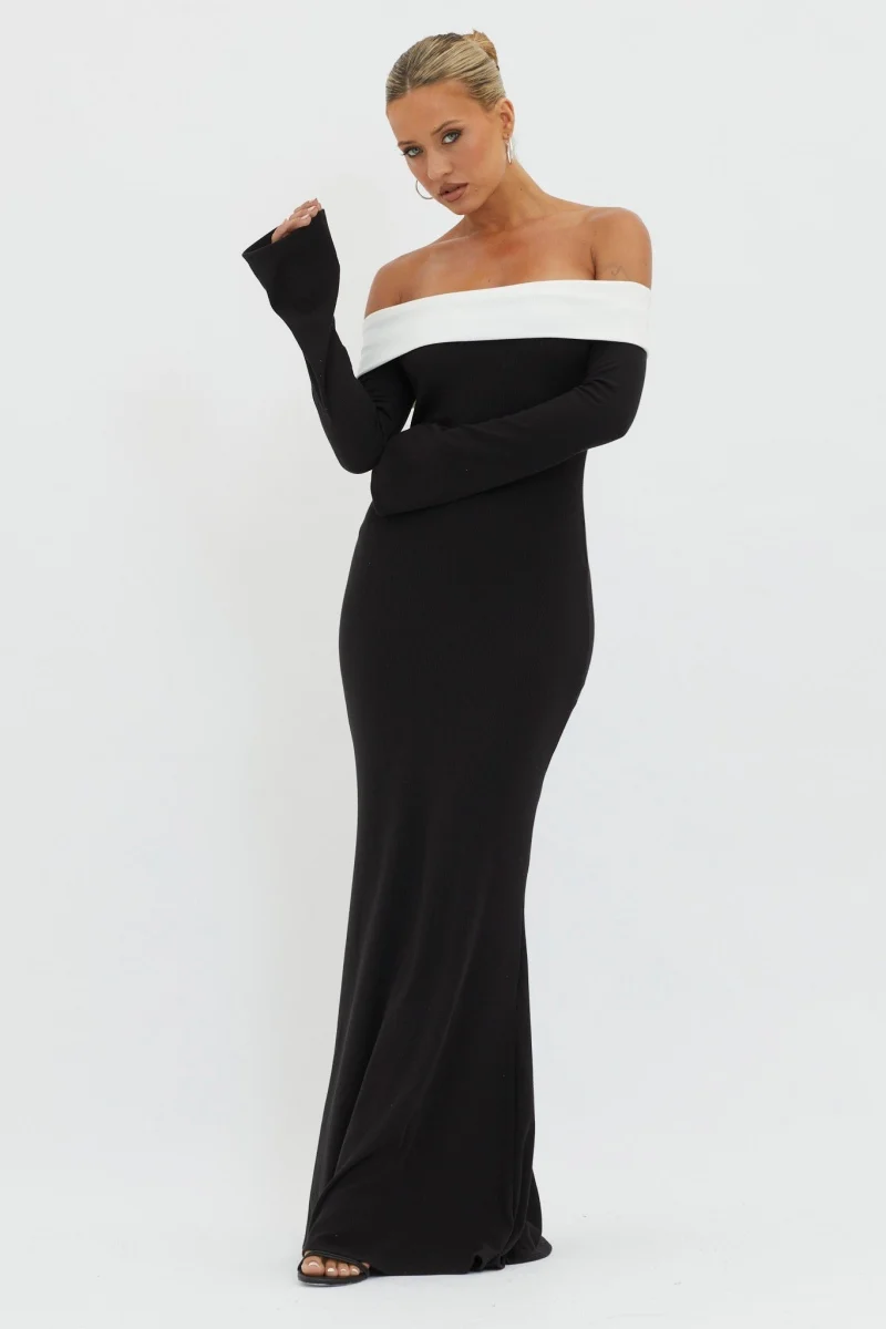 Aeris Off-shoulder Maxi Knit Dress - obrazek 3