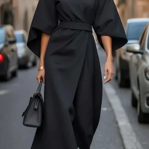 Elegant Solid Color Waist Dress