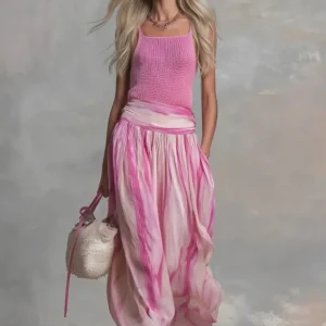 Ribbed Knit Camisole & Printed Chiffon Midi Skirt Set